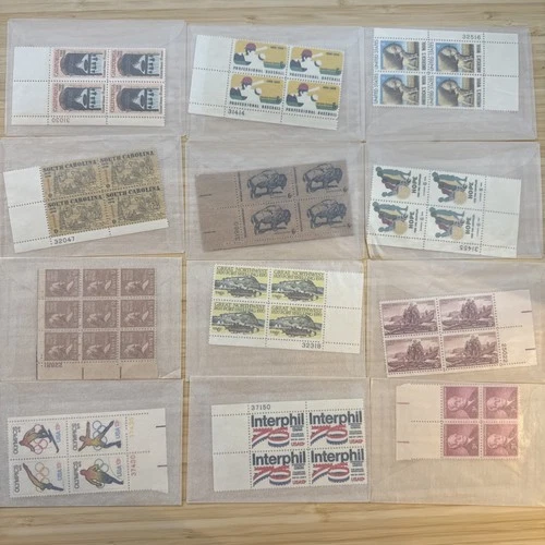 US Stamp Plate Block Lot 12 Blocks MNH MH Mint Collection Glassines Vintage