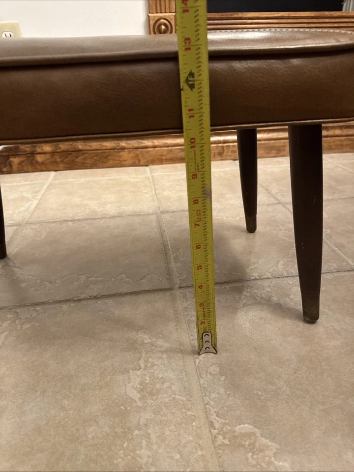 Vintage Retro Style/Mid-Century Modern Peg Leg Footstool Ottoman Brown - Image 4 of 4