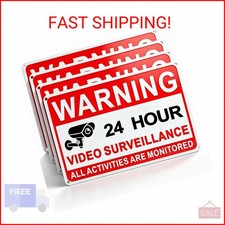 4 Pack Video Surveillance Signs, 8 x 12 Inch Aluminum Camera Signs, CCTV Securit