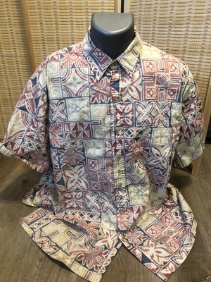 Cooke Street Hawaiian Button Up Shirt 100% Cotton Vintage 2XL Tribal Design Red.