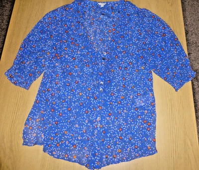 BNWNT Lovely Jigsaw Blue Floral V Neck Blouse Top UK 12  Ruffle Front RRP £79 - Image 1 of 4