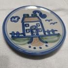 M. A. Hadley Pottery Bread/Desert 6" Plate House with blue trim and fence - Nice — photo 1