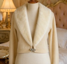 Vintage 50s Bernhard Altmann S Cashmere Cardigan Mink Fur Collar Jewel Clasp