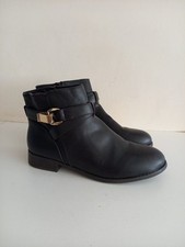 F&F Black Faux Leather Ankle Boots Low Block Heel Smart Casual UK8 EU42