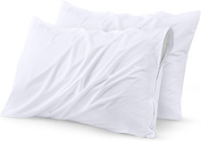 Waterproof Pillow Protectors Zippered Queen Size 2 Pack, White , Zippered Pillo