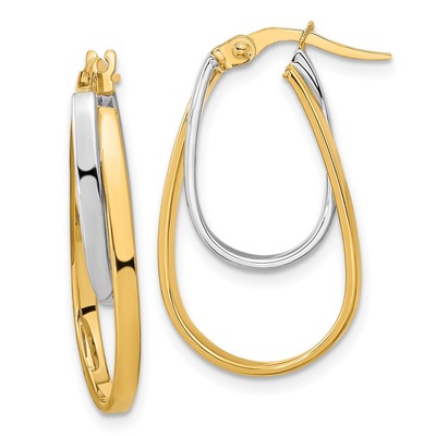 14 Karat Bicolor Gold Poliert Doppel Oval Creolen