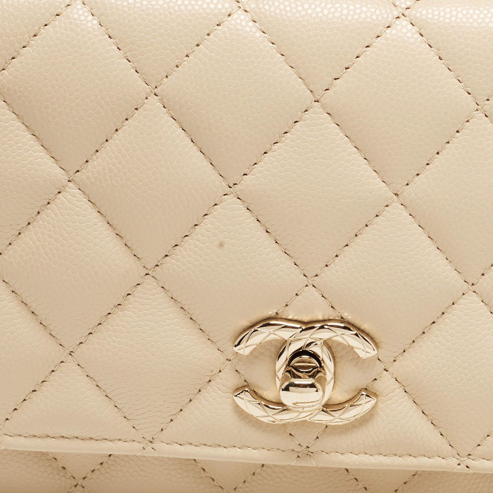 Chanel Light Beige Quilted Caviar Leather Top Handle Wallet On Chain image 5