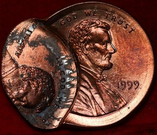 Uncirculated Broadstruck & Off Center Double Error 1999 P Mint Memorial Cent