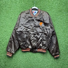 Vintage Cleveland Browns Satin Jacket Mens Large Chalk Line Swingster 80s Snap