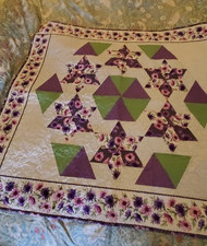 Stunning Hand Made Patchwork Quilt Purple lavender Ivory