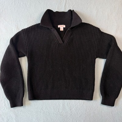 Cat & Jack Kids Black Shaker Stitch Pullover Sweater Notched Collar Size S 6/7