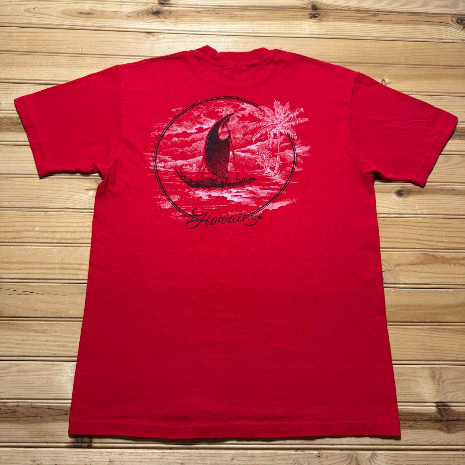 Vintage 80s Hawaii Sailboat Palm Tree Beach Tropical Souvenir T-Shirt USA Large