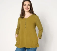 LOGO by Lori Goldstein Women's Top Sz XL Sleeve V-Neck Henley Green A659827