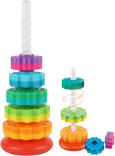 Baby Spinning Stacking Toys for Toddlers 1-3, Rainbow Ring Stacker Montessori