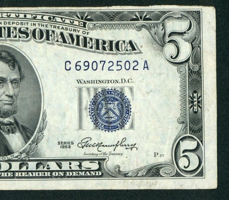 $5 1953 Silver Certificate Note ** PAPER CURRENCY AUCTIONS