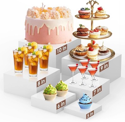 6Pcs White Buffet Risers Set Size 5'',6'',7'',8'',9'',10''),Food Risers Buffet Table