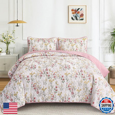 Anibedding King Size Quilt Set Pink Floral Pattern Bedding 3 Pieces All Season M