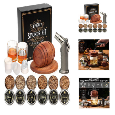 Cocktail Smoker Kit 6 Flavors Wood Chips 2 Glasses 2 Ice Ball Molds