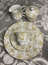 Sango China Japan Persian Wood 3800 Dinner Plate Tea Cup Saucer Cream Sugar Set