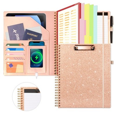 Clipboard with Storage for Women, Leather Padfolio Portfolio Organizer 5 Fold...