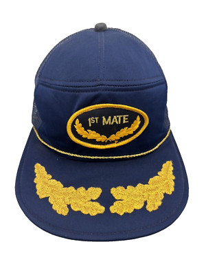 1st Mate Hat Vintage Boat Trucker Navy Gold Baseball Cap Adjustable