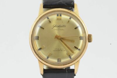 GLASHÜTTE GUB HERREN UHR STAHL VERGOLDET 35MM HANDAUFZUG 17 RUBIS