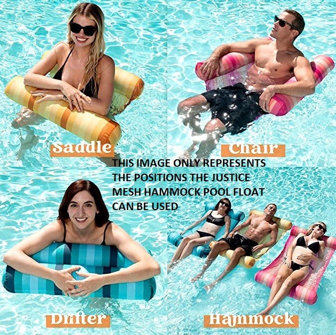 Justice Inflatable Mesh Hammock Pool Float, Converts to Chair, Drifter, Saddle