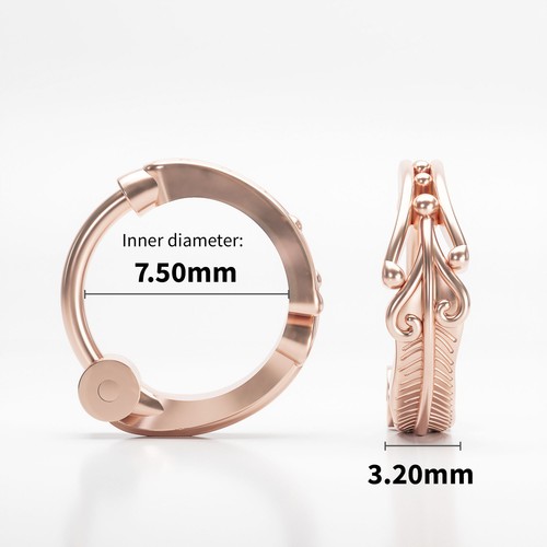 14K Solid Rose Gold Feather Helix Earring with Clicker Closure, Gold Helix Hoop - Picture 4 of 6