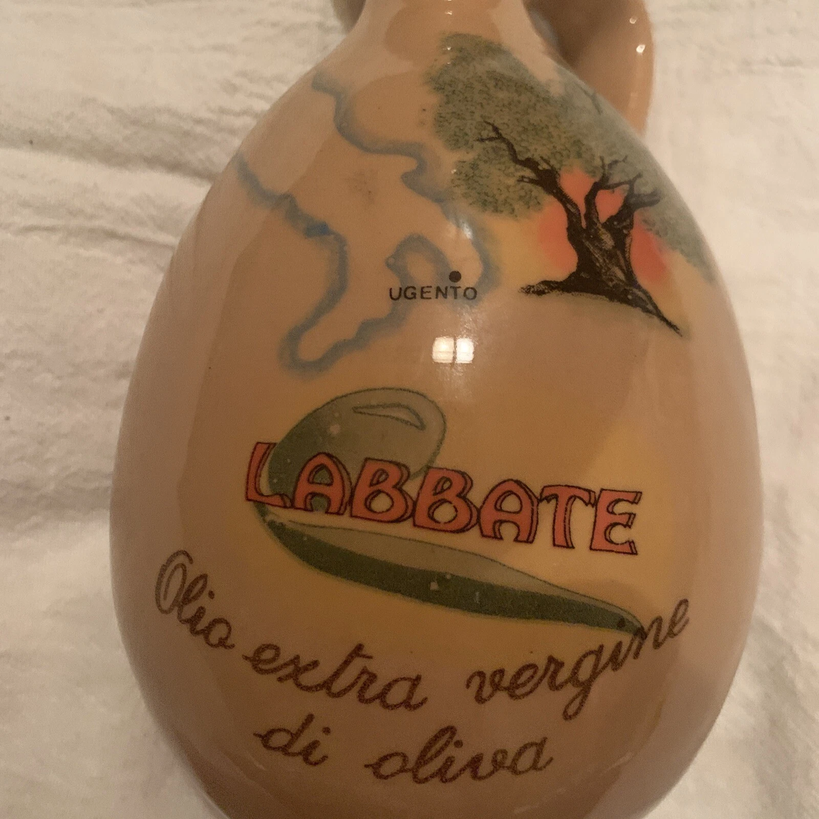 Vintage Olive Oil Jug Italy~Ceramic Corked~LABBATE Olio extra vergine di oliva~9