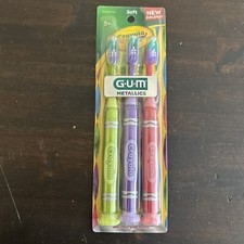 GUM Metallics Crayola Soft Toothbrush 3 pk Blue Red Green Suction Cup Base