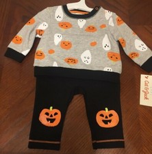 Cat Jack Halloween Infant Outfit Ghosts Pumpkins 2 Piece 0-3 Mo 3-6 Mo NEW