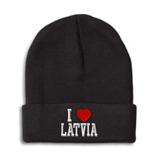 Beanies for Men I Love Latvia I Love Winter Hats for Women Acrylic Skull Cap