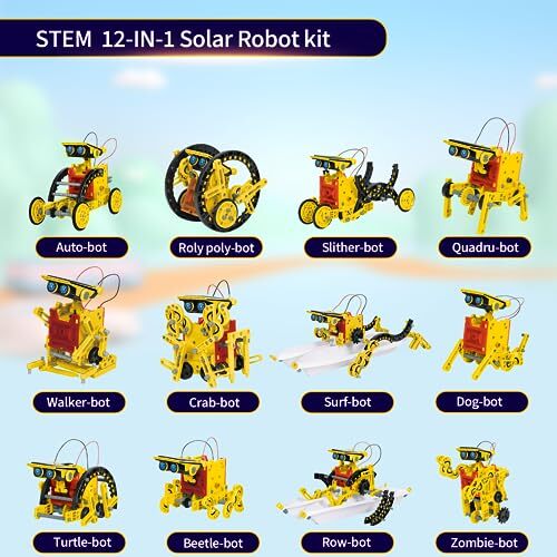 Solar Robot Toys for Kids Ages 8-12, 12-in-1 STEM Projects Science Kits Yellow - Picture 4 of 7