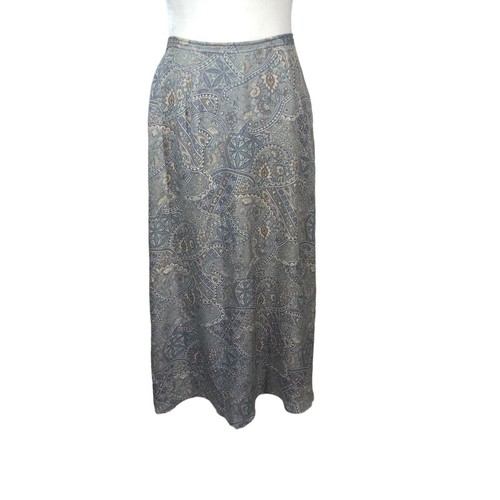 Talbots Petites Skirt Womens Size 12 Gray Taupe Paisley 100% Silk Maxi Vintage - Picture 2 of 10