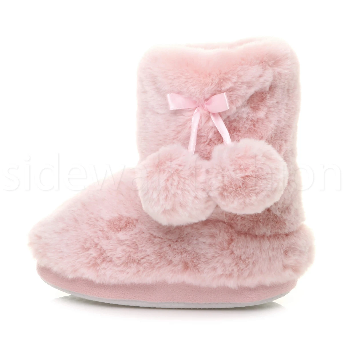 Kids childrens girls fluffy winter pom pom fur indoor ankle boots slippers size