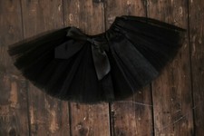 Black Infant Baby Tutu with Black Satin Bow 6 inches long Fits newborn to 18 mos