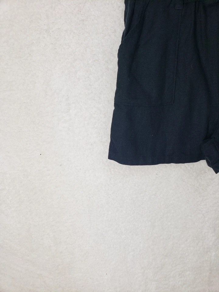 Mameluco antiguo azul marino para niñas extra grande negro mezcla de lino sin mangas acampanado pierna corta Foto 4 de 4