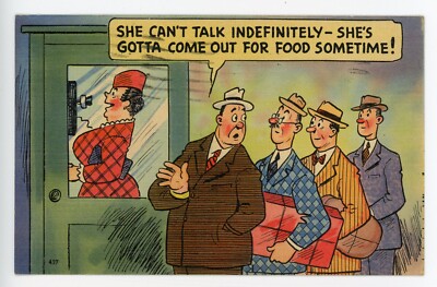 Postcard Comic She Can't Talk Indefinitely Woman on Phone Posted 1943