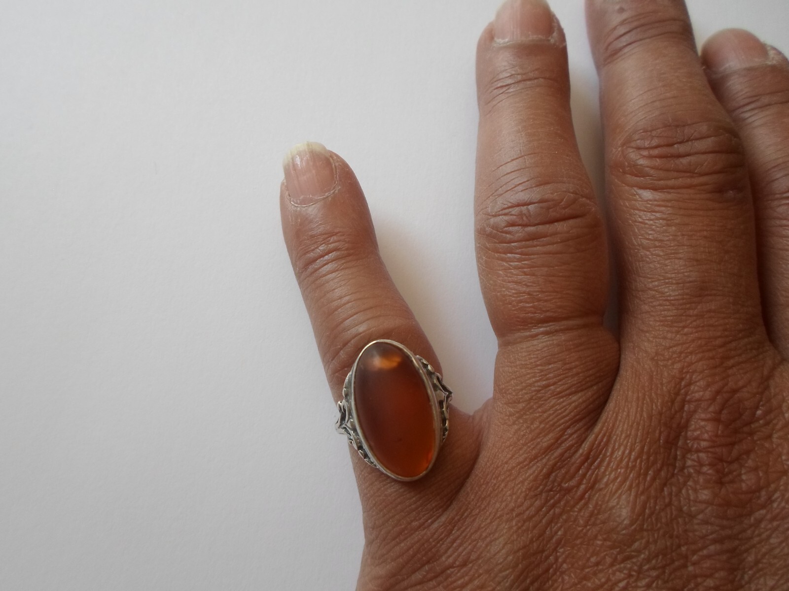 solid silver ring, amber shuttle, heart outline, … - image 2