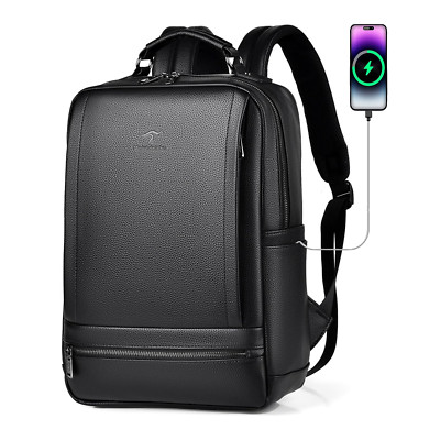 Business Mens Genuine Leather School Backpack Laptop Travel Waterproof Bag US