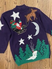 Vtg Over The Top Crazy Busy Ugly Christmas Sweater Santa s Sleigh XL XXL