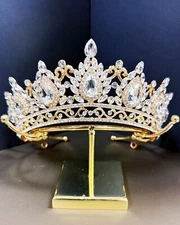 Gold Crown Crystal Tiara, Princess Crown, Gold Wedding Tiara, Wedding Crown