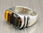 Vintage 925 Sterling Silver Tiger Eye Signet Ring, Size Y Adjustable