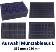 QMBasic Münztableau Auswahl Einsätze L für Münzkoffer Tableau Blau Euro Münzen