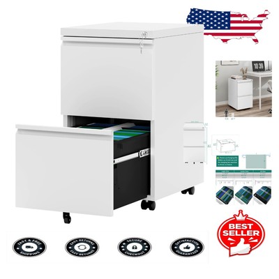 Durable Mobile File Cabinet on Wheels - Lockable 2 Drawer Storage for All Sizes