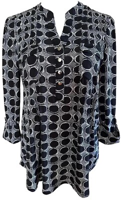 COCOMO Small Black White 3/4 sleeve women's Pintuck Blouse top Tunic shirt