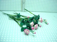 Miniature White wi Pink Tinge Roses (12) #E1008Bright Delights 1/12th