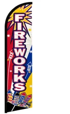 FIREWORKS - Windless Swooper Flag 2.5x11.5 ft Tall Feather Banner Sign wf