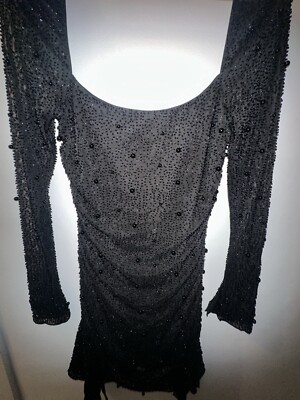 OH POLLY WOMENS LONG SLEEVE BLACK EMBELLISHED COWL NECK MINI DRESS UK SIZE  10 | eBay UK