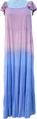 Raviya Dress  Mauve Ombre Maxi Flutter Cap Sleeveless Pink Blue Tiered NWT